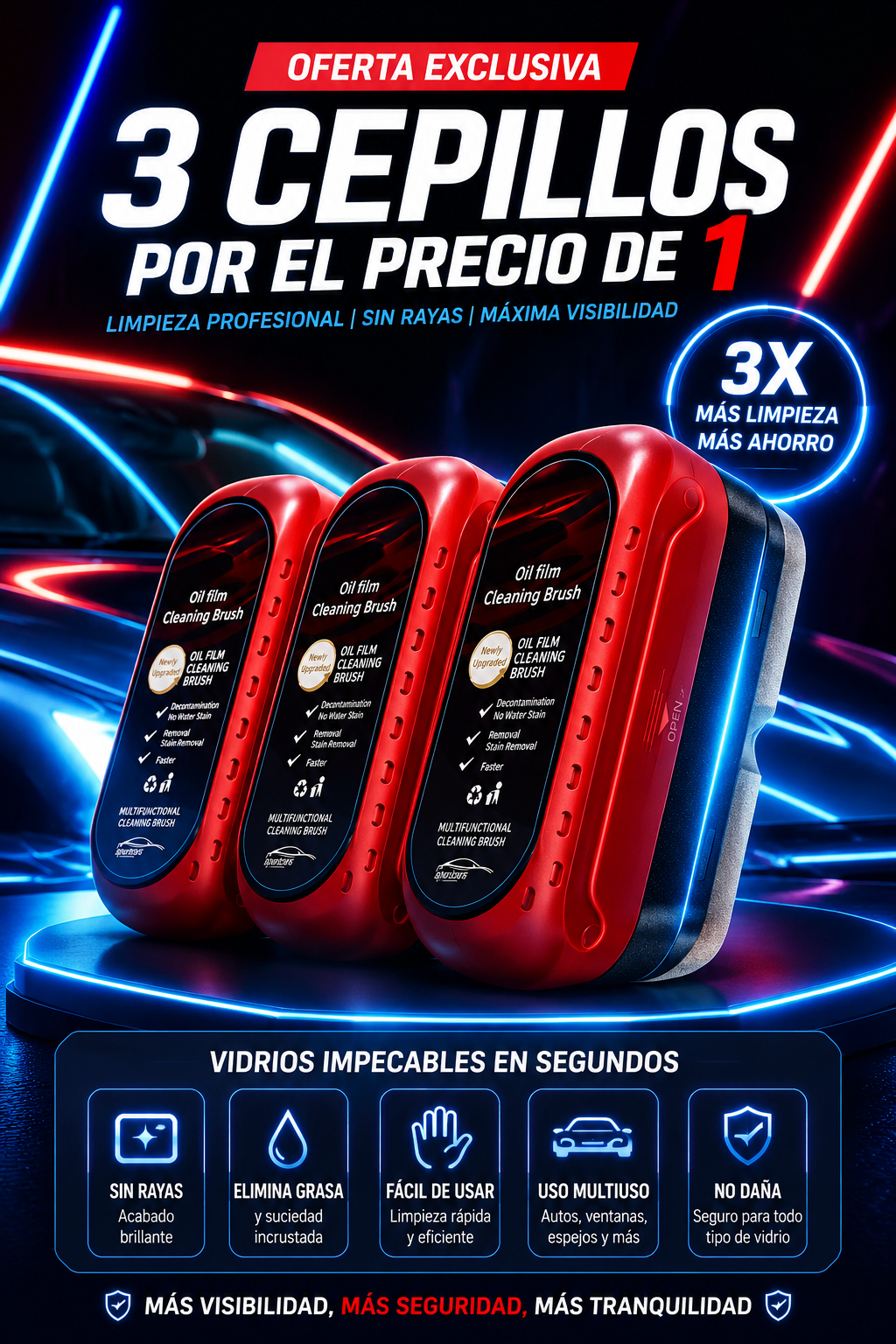 Tripack Cepillo Repelente lluvia-Polvo-Escarchado hielo