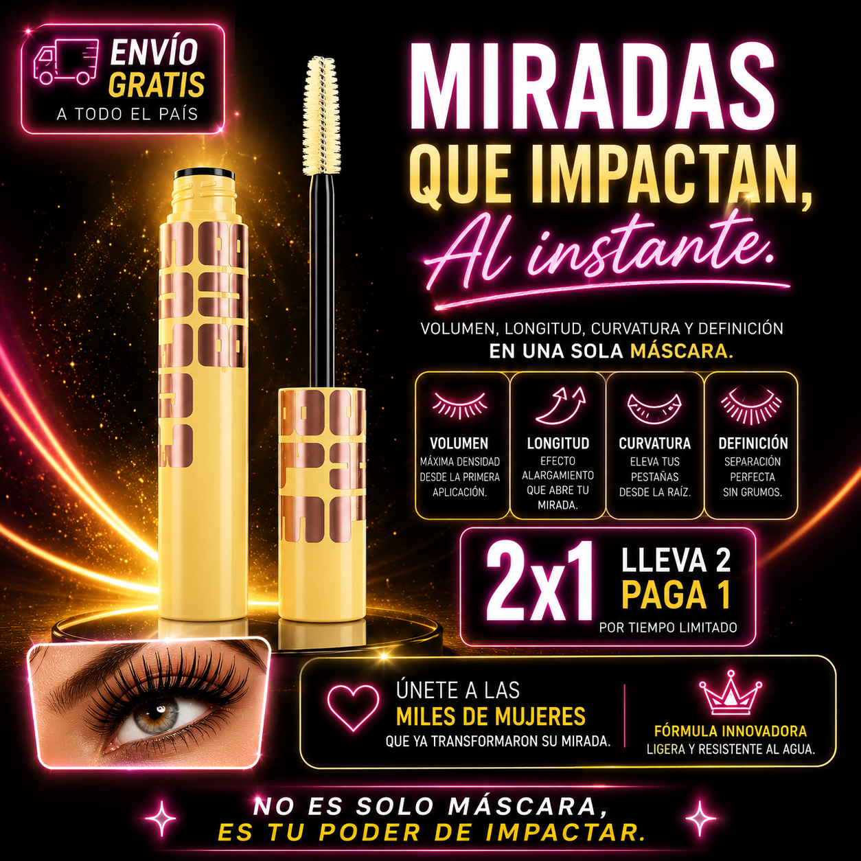 Mascara De Pestañas 24hrs Voluminzador Profesional (Viral Tiktok)