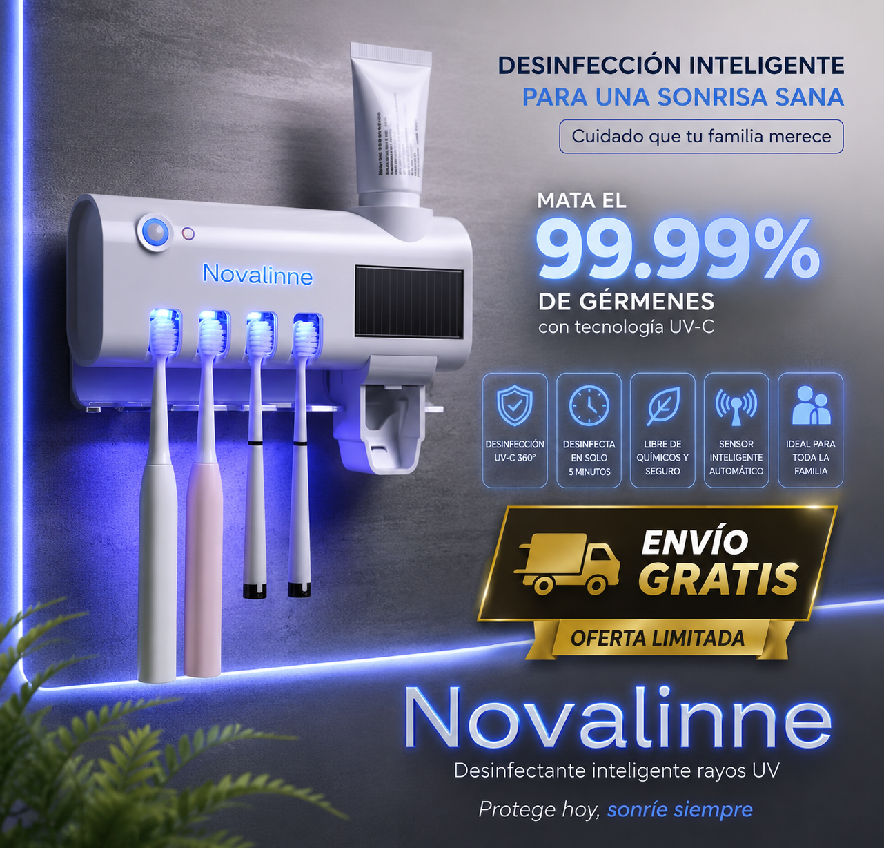 Desinfectante Inteligente Rayos UV Novalinne® Para cepillos de dientes